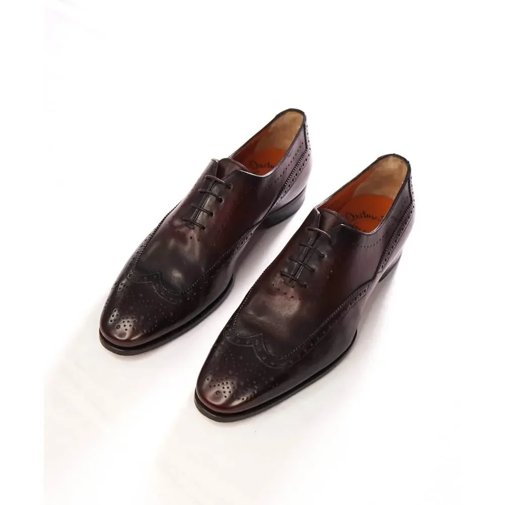 $1,295 SANTONI - Oxblood Leather Wingtip Oxfords - US 12 (11UK)